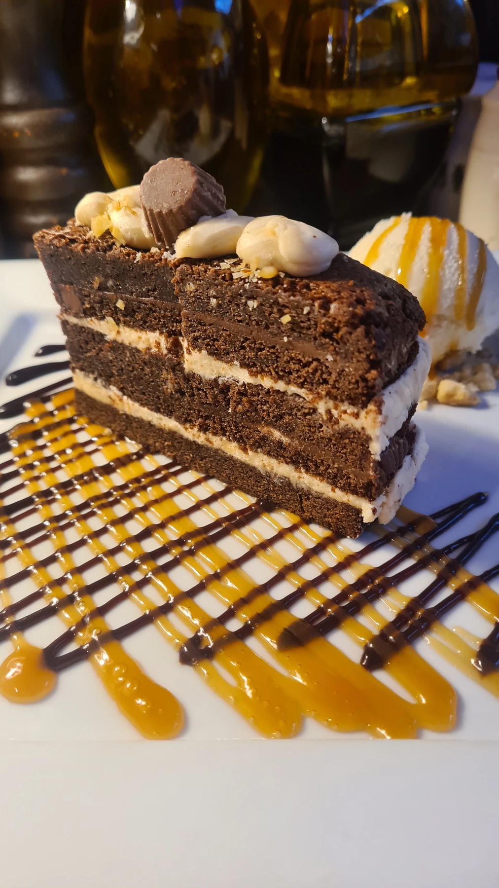 Chocolate dessert slice with sauce